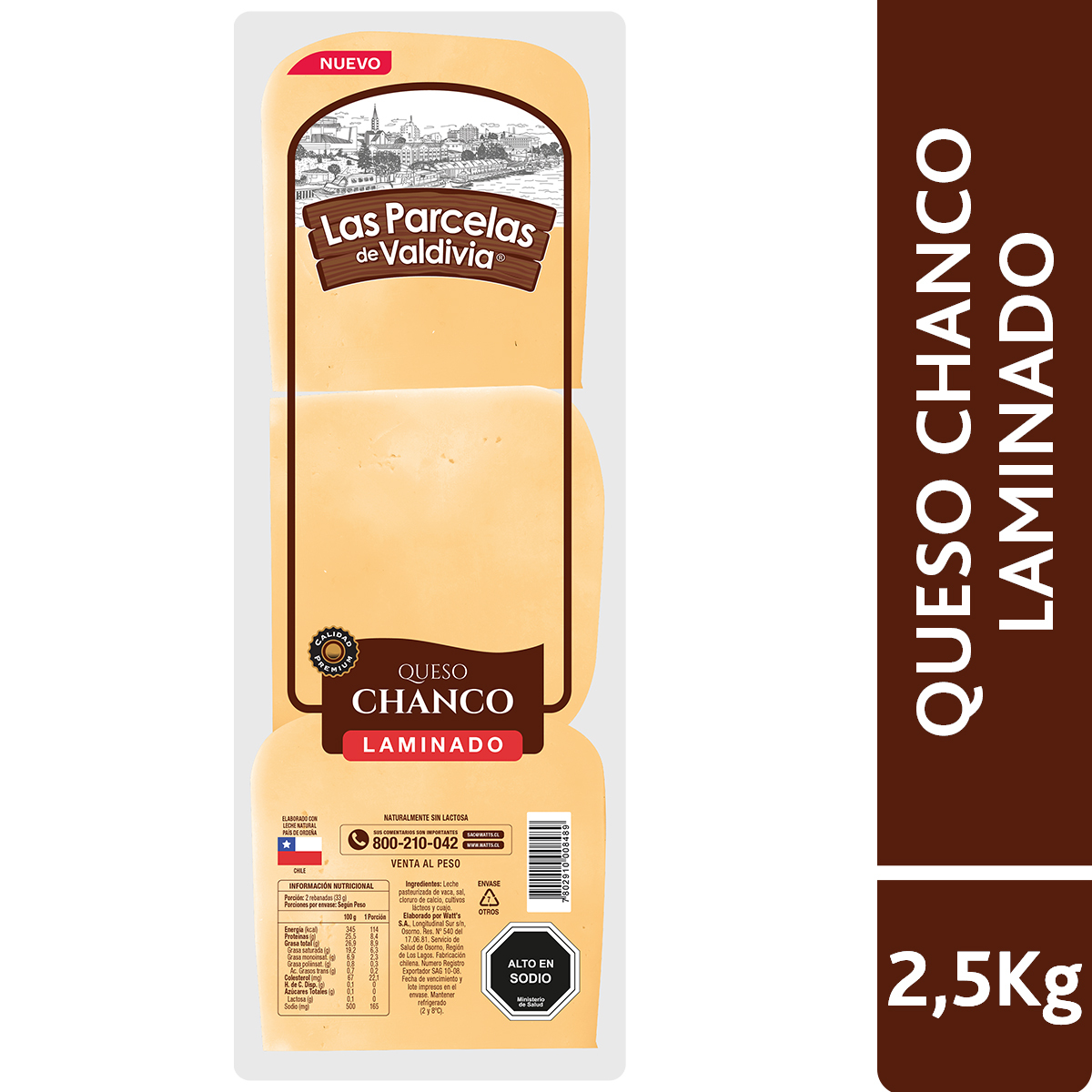 Queso Chanco Laminado 2,5 kg.